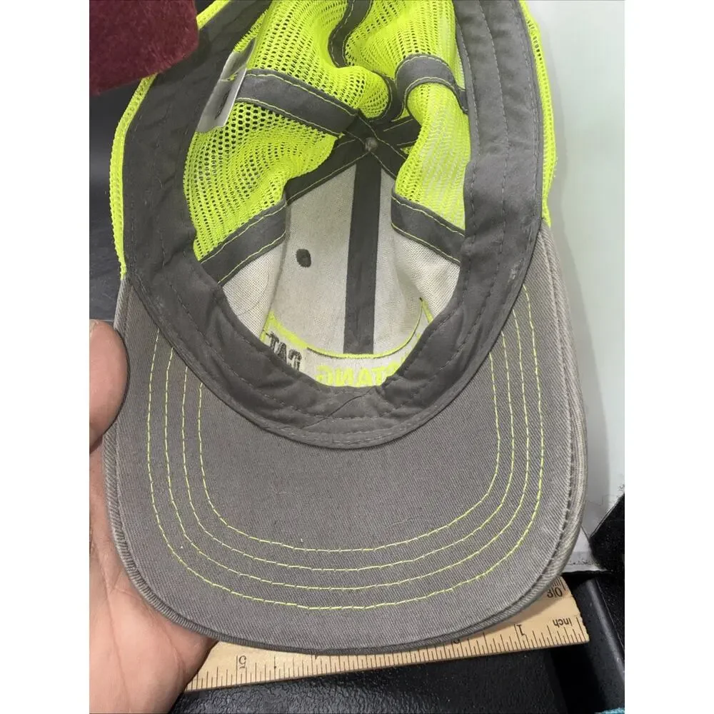 Mustang CAT Trucker Hat Gray Hi Vis Green Mesh Hook & Loop Adjustable Cap